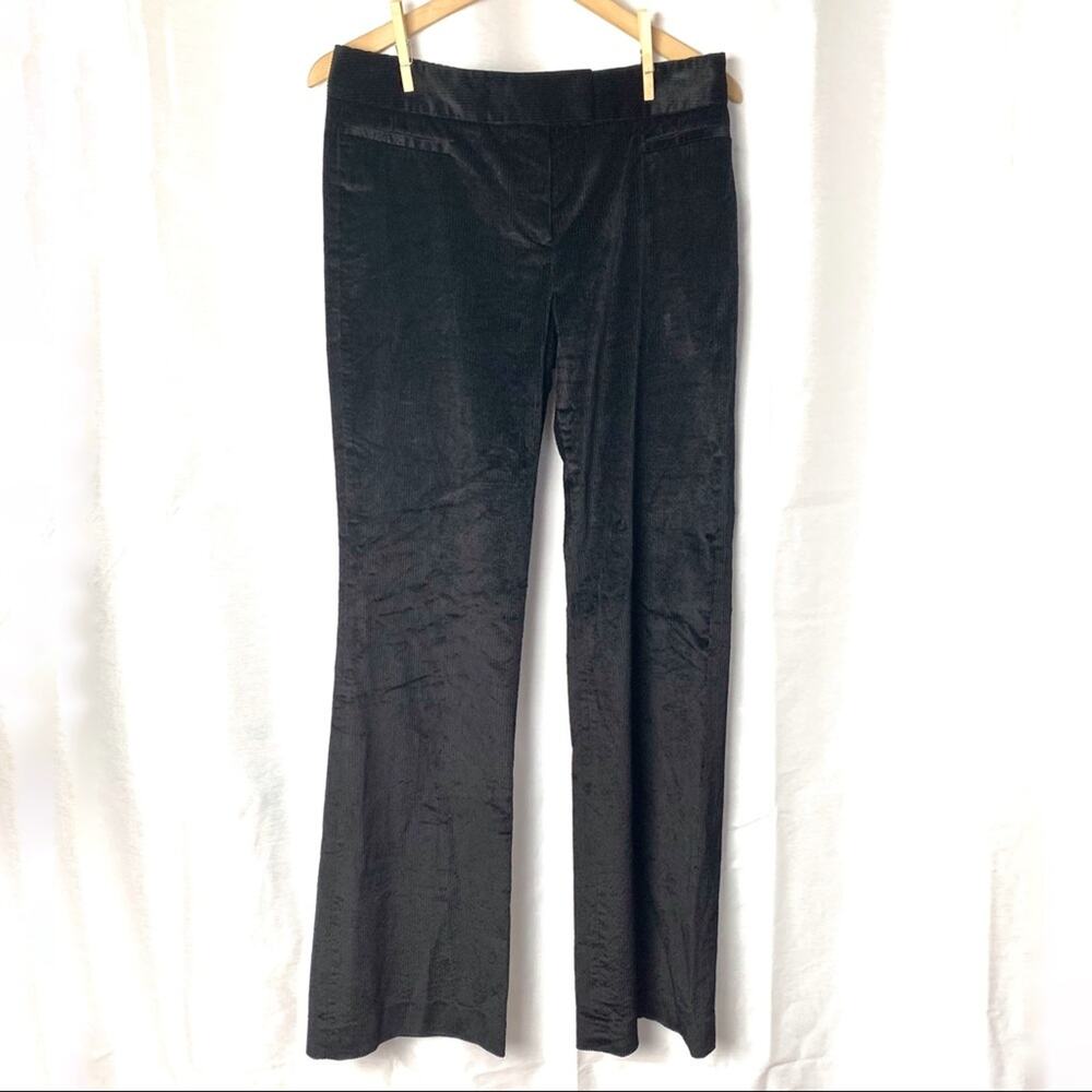 Lafayette 148 Black Ribbed Velour Velvet Wide Leg Pants 12 Trouser Quiet Luxury